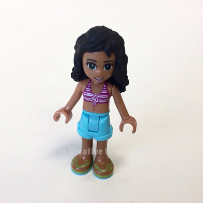 LEGO Minifigure-Kate, Medium Azure Shorts, Striped Bikini Top-Friends-FRND039-Creative Brick Builders